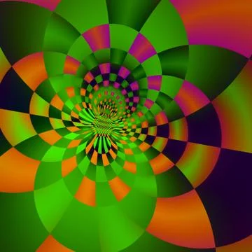 Psychedelic circle background design. Art poster idea. Green glowing light. Stock Illustration