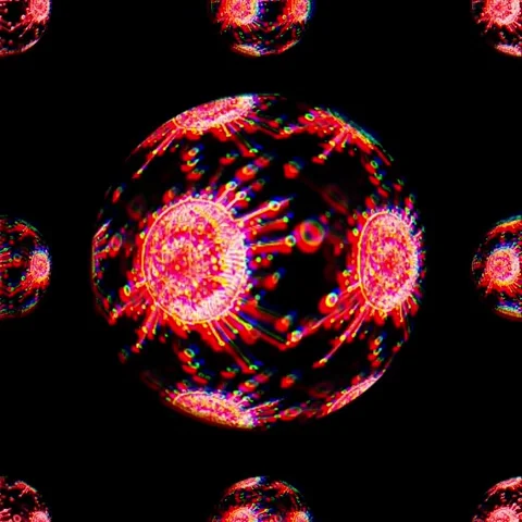 Psychedelic Clock and Abstract Organic Spheres VJ Loop Stock Footage 335820358