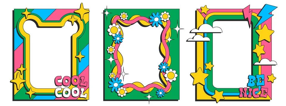 Psychedelic color frames set isolated on white Illustrazione stock