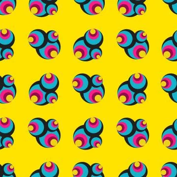Psychedelic colored circles on a yellow background seamless geometric pattern Illustrazione stock