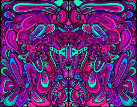 Psychedelic colorful surreal doodle pattern. Mirror abstract pattern, maze of Illustrazione stock
