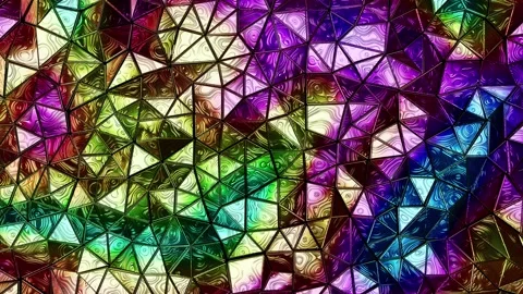 Psychedelic colors iridescent metallic triangles pattern looping 3D animation Stock Footage 178082810