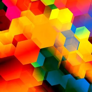 Psychedelic colourful hexagon geometry. Stylish ornate decor. Artistic backdrop. Stock Illustration