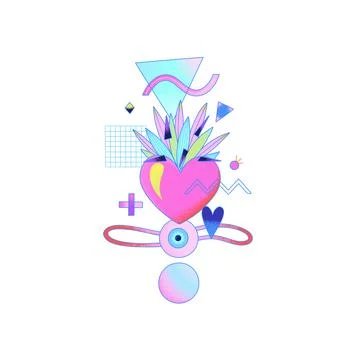 Psychedelic composition with heart and abstract shapes isolated on white ba.. Stock Illustration