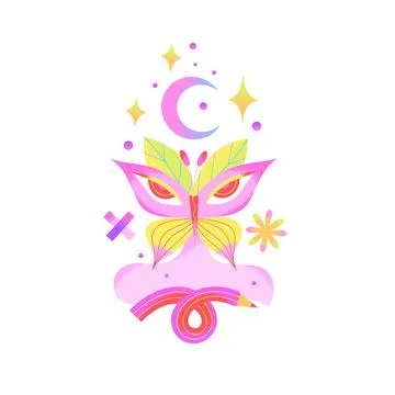 Psychedelic composition of human body, butterfly, stars, pencil isolated on b Stock Illustration