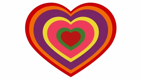 Psychedelic concentric colored hearts with cartoon style. 4K Stock Footage 249667174