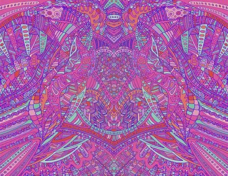 Psychedelic creative colorful symmetrical pattern design art. Surreal abstrac Stock Illustration