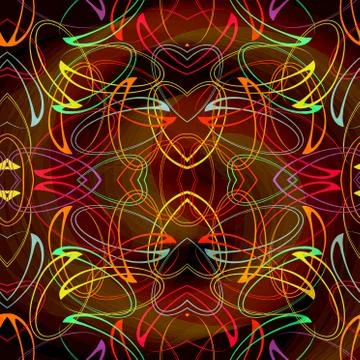 Psychedelic curves pattern in vivid colors on dark background Stock Illustration