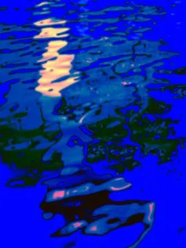 Psychedelic Deep Blue Abstract Water Reflection with Neon Glow Effect Backg.. Stock Photos