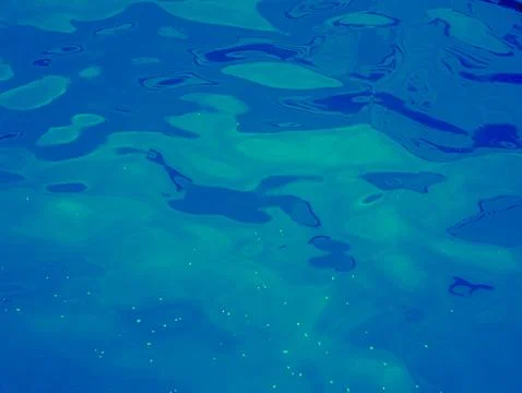 Psychedelic Deep Blue Teal Abstract Water Surface with Green Glow Dot Neon .. Stock Photos
