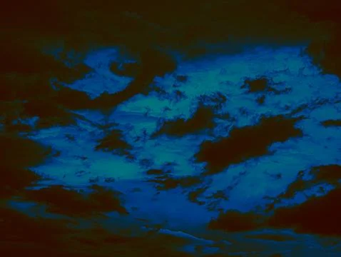 Psychedelic Deep Blue Teal Dramatic Storm Clouds Dark Glowing Center Abstra.. Stock Photos