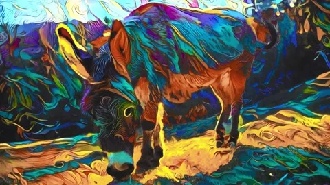 Psychedelic donkey eating grass Vídeos de archivo 226352371