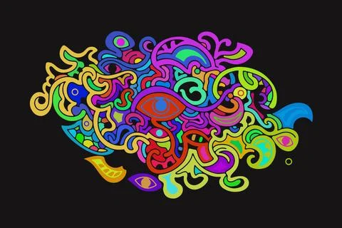 Psychedelic Eye Abstract Composition on Black Stock Illustration
