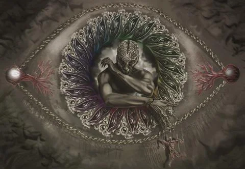 Psychedelic eye with a creature in the pupil Stock-Illustration