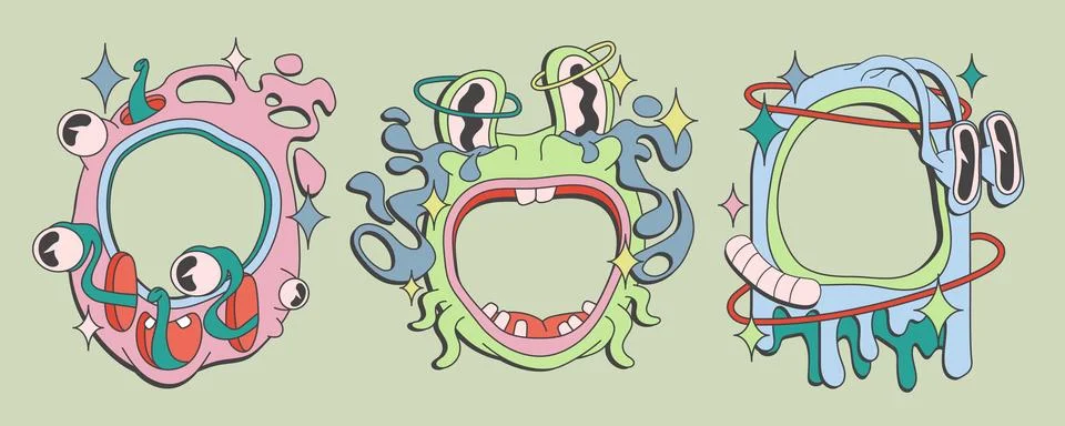 Psychedelic frame elements set Illustrazione stock