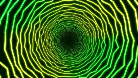 Psychedelic Geometric Tunnel Loop with Glowing Green and Yellow Stock Footage 334559602