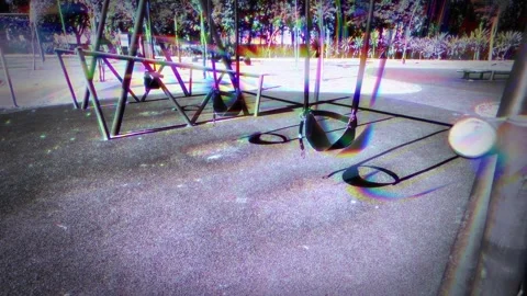 Psychedelic Glitch Effect Playground Swings, São Paulo Brazil Vídeos de archivo 334722078