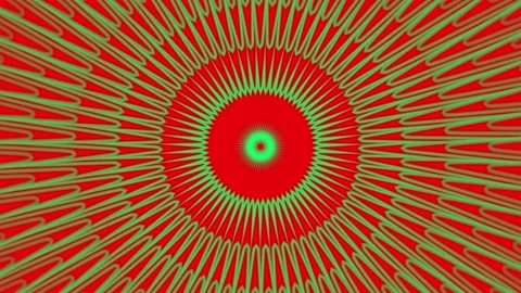 Psychedelic green circles moving on the red background Stock Footage 213832072