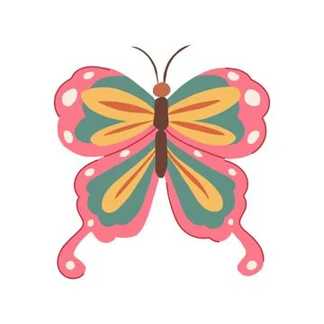Psychedelic groovy butterfly cartoon vector illustration Illustrazione stock