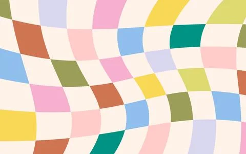 Psychedelic groovy checkerboard background with smooth wavy vector forms an.. Stock Illustration