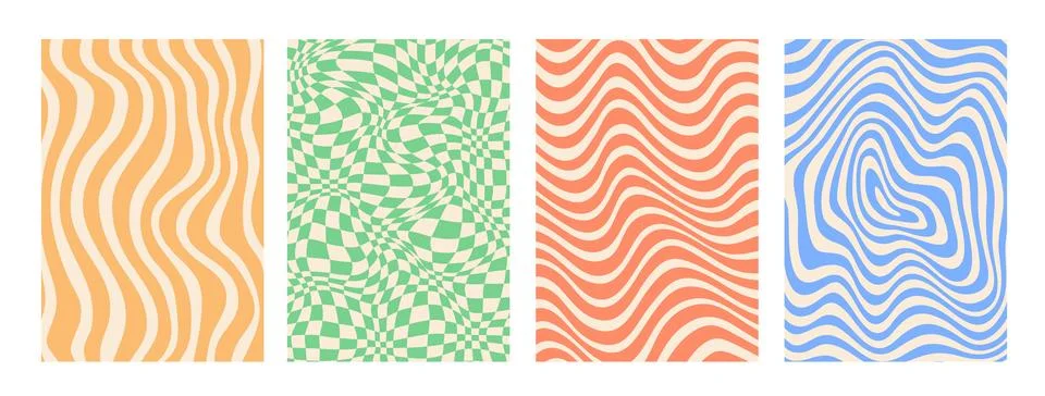 Psychedelic groovy pattern backgrounds set 스톡 일러스트