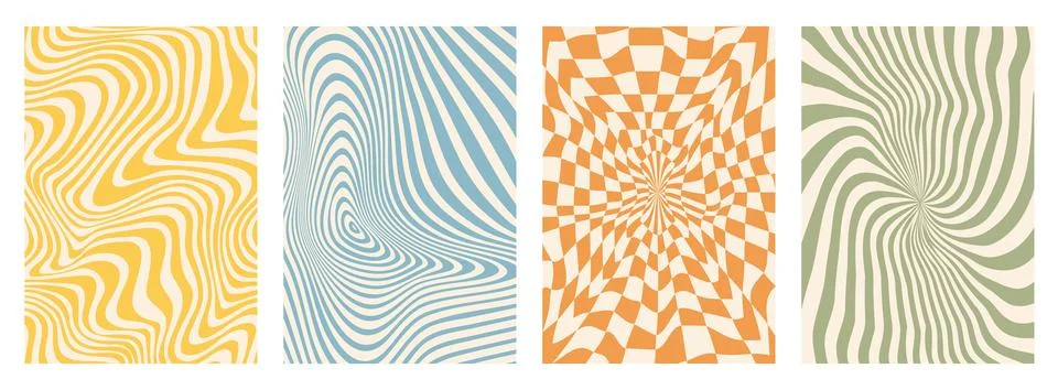 Psychedelic groovy retro backgrounds, patterns Stock Illustration
