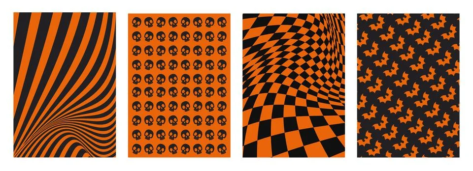 Psychedelic Halloween illusion patterns set Stock Illustration