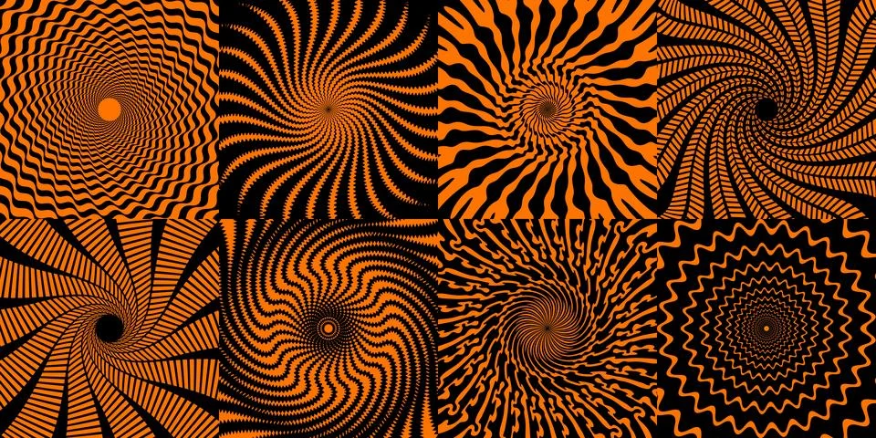 Psychedelic Halloween spiral patterns vector set Stock Illustration