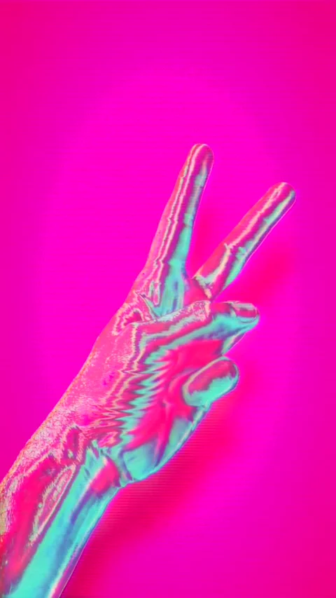 Psychedelic hand counting to five with vibrant pink and blue hues against a Stock Footage 277229914