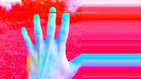 Psychedelic Hand in Nature Trippy Distorted Stock Footage 110381668