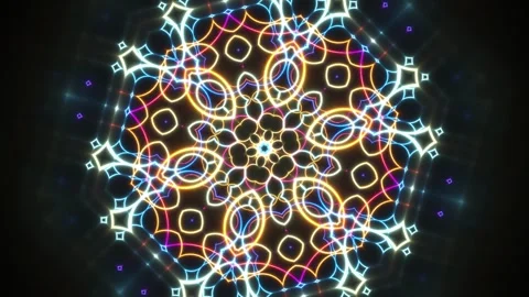 Psychedelic Hex Neon Light Mandala Abstract VJ Motion Graphic Visuals Stock Footage 346710917