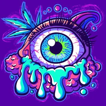 Psychedelic human eye with lashes with radioactive ooze. Stock Illustration