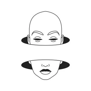 Psychedelic human head in two black hole weird Y2k comic outline icon vecto.. Stock Illustration
