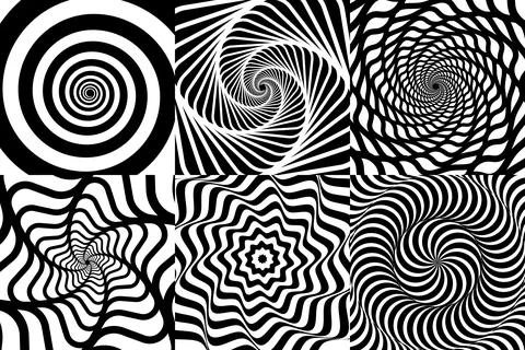 Psychedelic hypnotic swirl spiral patterns set Illustrazione stock