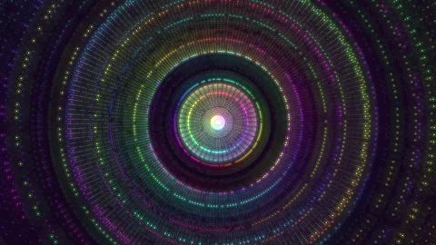 Psychedelic illusion neon rainbow lines in dark hole Stock Footage 245538757
