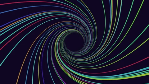 Psychedelic illusion neon rainbow lines in dark hole Stock Footage 245540613