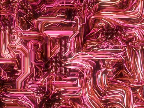 Psychedelic interweaving colored lines. Digital background. 3d rendering 库存插图