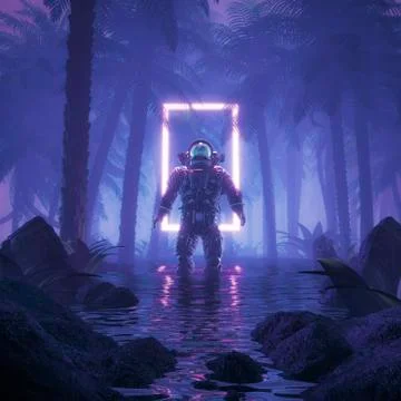 Psychedelic jungle astronaut Illustrazione stock