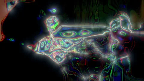 Psychedelic liquid abstract shape glowing in the dark Stock Footage 340514004