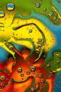 Psychedelic liquid abstract with yellow and green neon oil bubble texture Stock Illustration