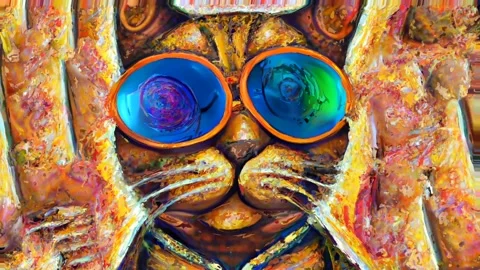 Psychedelic Loop Cartoon Animation of a Cat Wearing Glasses Video stock 219427793