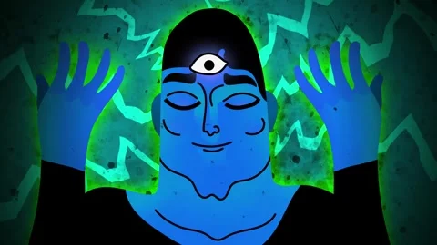 Psychedelic man opening his third eye 库存影片 342376752