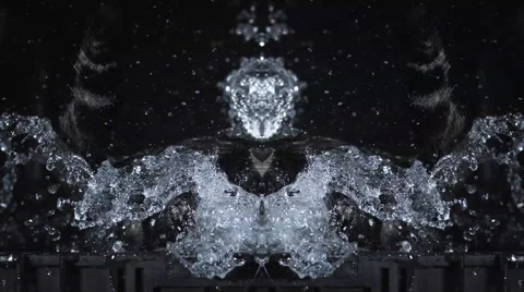 Psychedelic mirrorred cat jumping out of water. Slow motion. Over black. Video stock 68246915