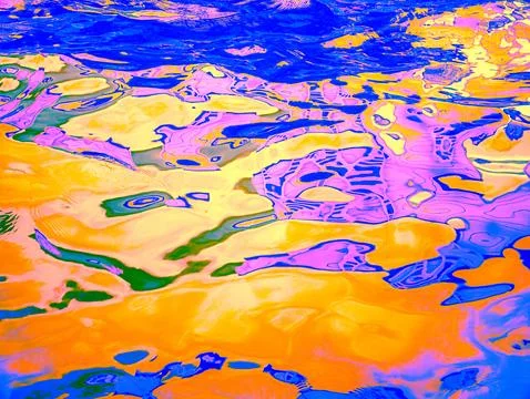 Psychedelic Multicolor Abstract Water Reflection Pink Yellow Blue Neon Colo.. Stock Photos