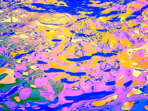 Psychedelic Multicolor Abstract Water Reflection Pink Yellow Blue Neon Colo.. Stock Photos
