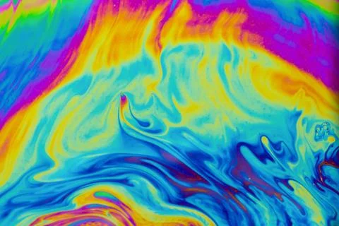 Psychedelic multicolored patterns background. Photo macro shot of soap bubble Stock Photos