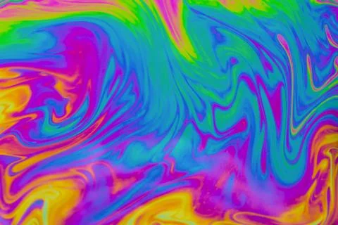 Psychedelic multicolored patterns background. Photo macro shot of soap bubble Stock Photos