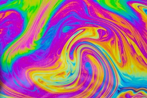 Psychedelic multicolored patterns background. Photo macro shot of soap bubble Stock Photos