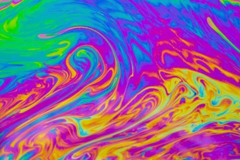 Psychedelic multicolored patterns background. Photo macro shot of soap bubble Foto stock