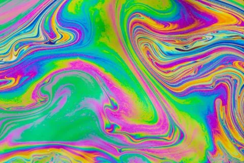 Psychedelic multicolored patterns background. Photo macro shot of soap bubble Stock Photos